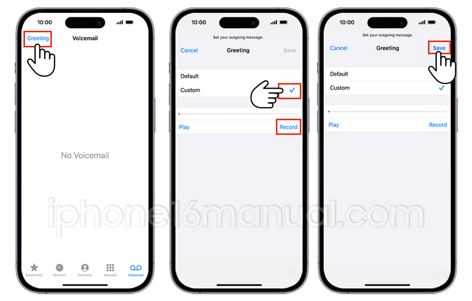 record voicemail greeting on iphone 16