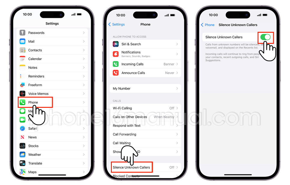 turn on silence unknown callers on iphone 16