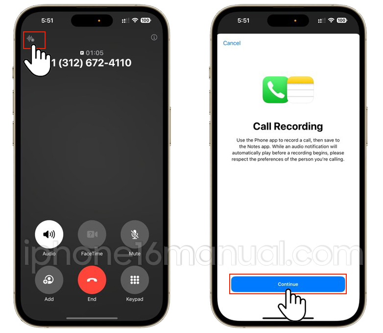 recod calls on iphone 16