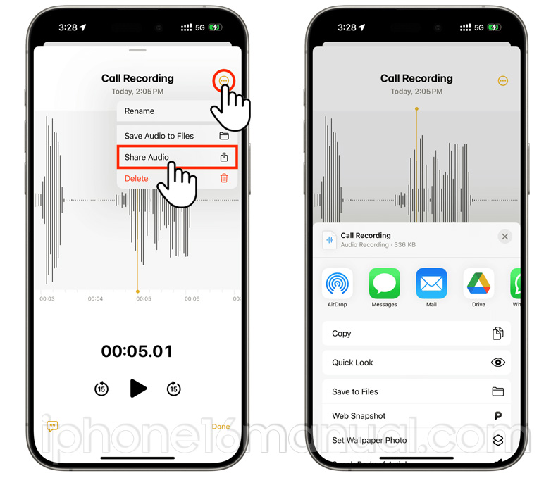 share call recordings on iphone 16