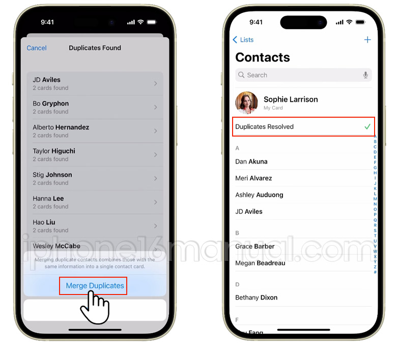iphone 16 duplicate contacts