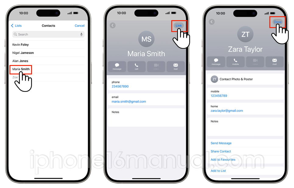 iphone 16 link contacts