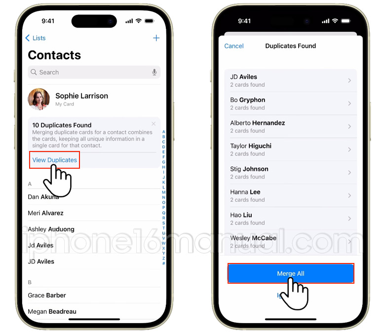 iphone 16 merge contacts