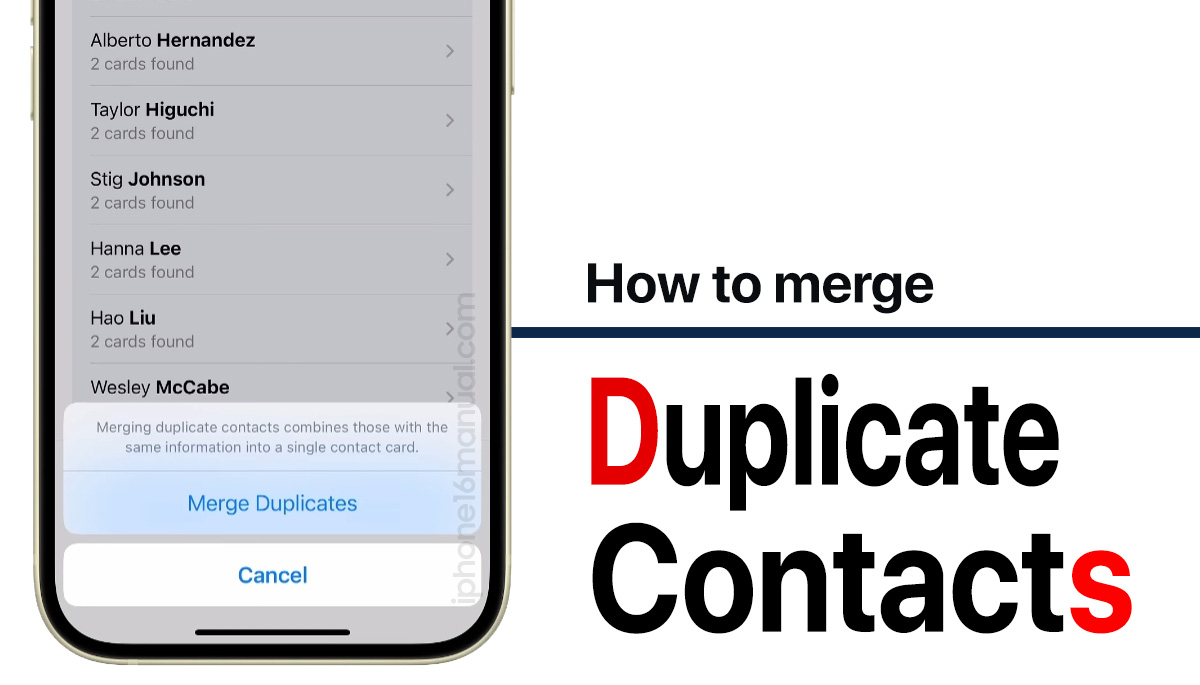 merge duplicate contacts on iphone 16